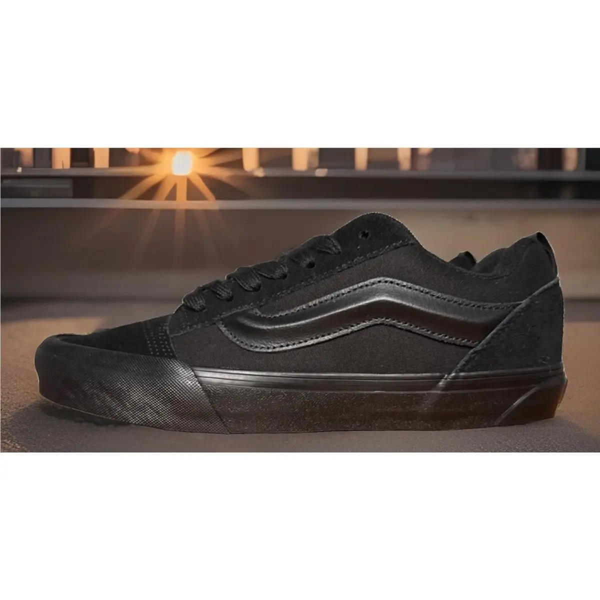 Knu Skool Size 9.5 Mens Triple Black Suede Canvas Sneakers Low Skate Shoes by Vans