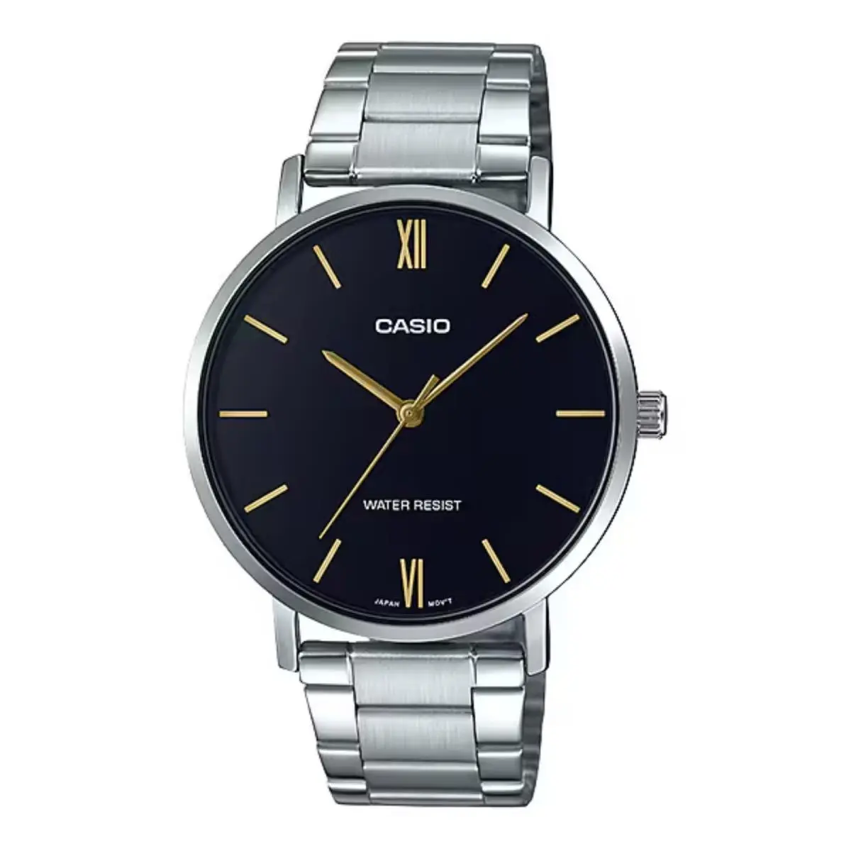 Men’s Black Dial Analog Watch with Gold Accents Steel Bracelet by Casio