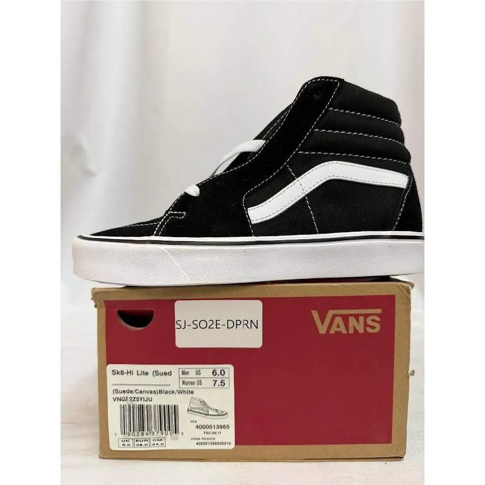 Men`s Sk8-Hi Lite Sneakers Suede/canvas Black/whitee SIZE-6 by Vans