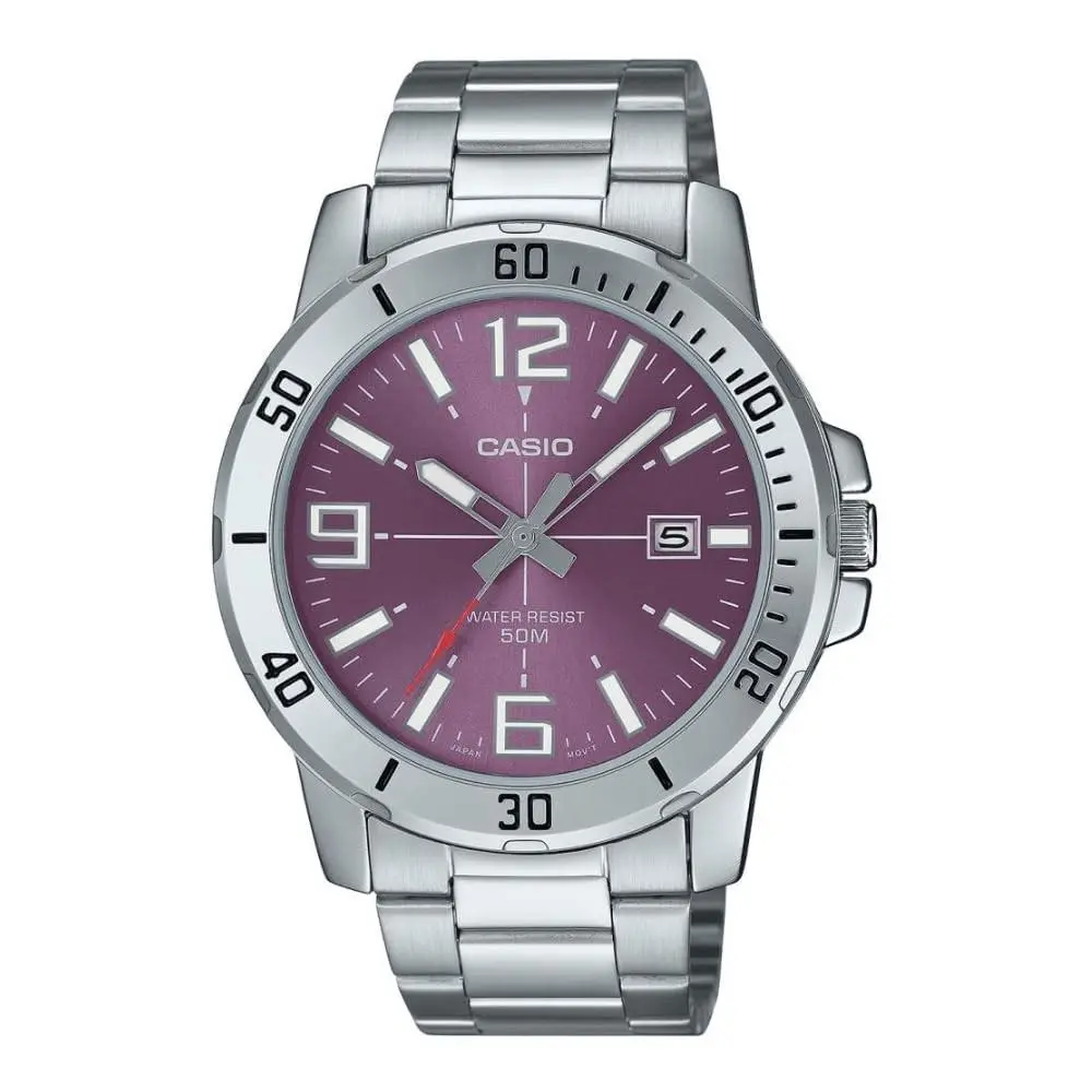 Gents Watch Purple Dial Silver Band Purple by Casio