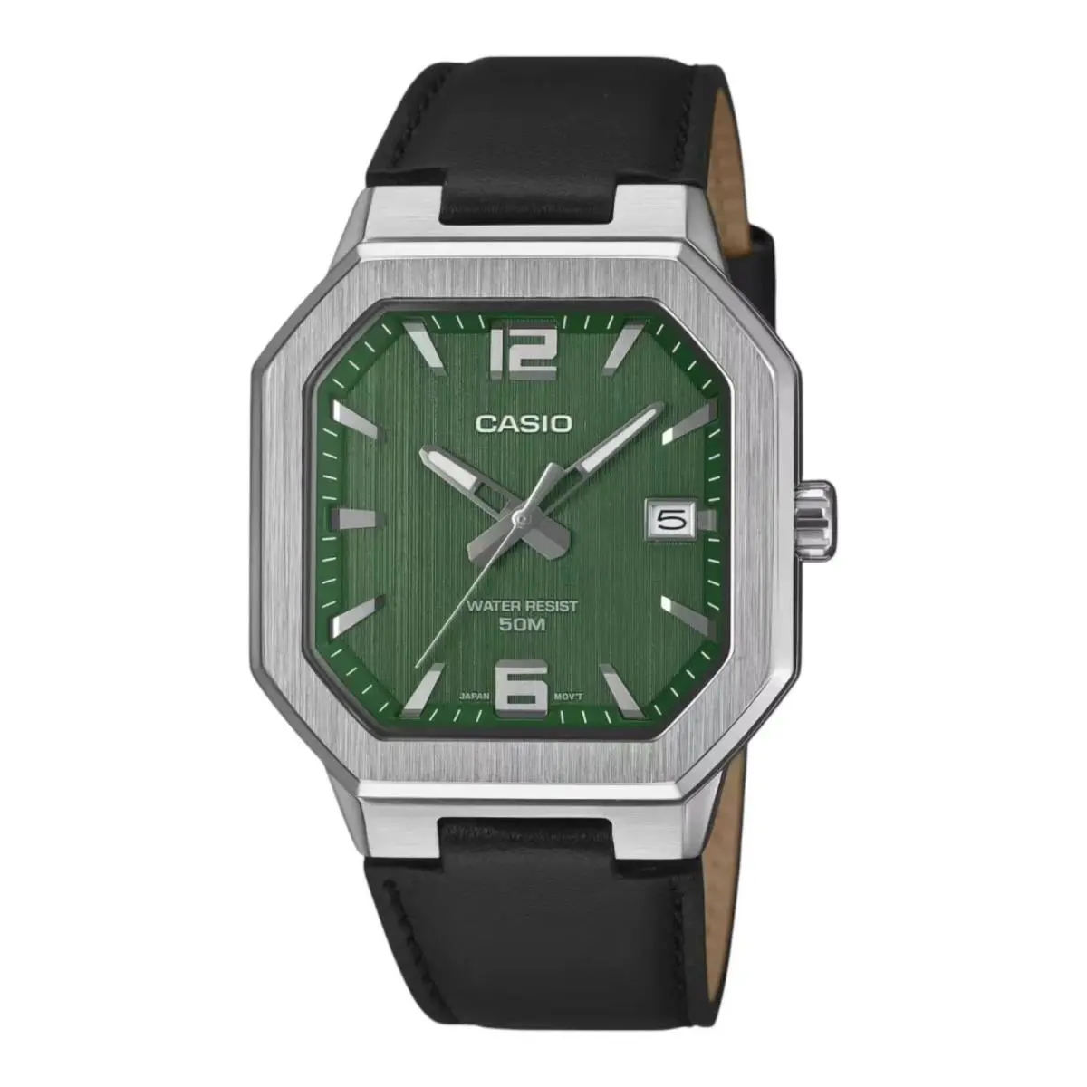 MTP-B195L-3A Men`s Analog Watch Green Dial Black Leather Band 50M by Casio