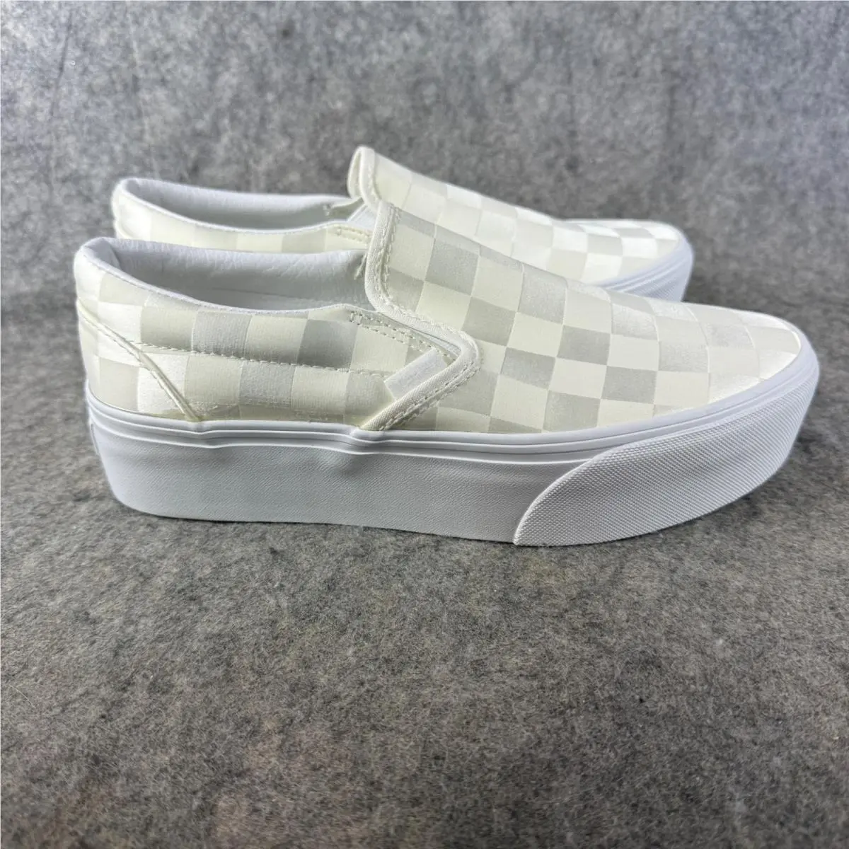 Slip-on Stack Form Checkerboard Satin White Platform Sneakers W 9.5 M 8 by Vans