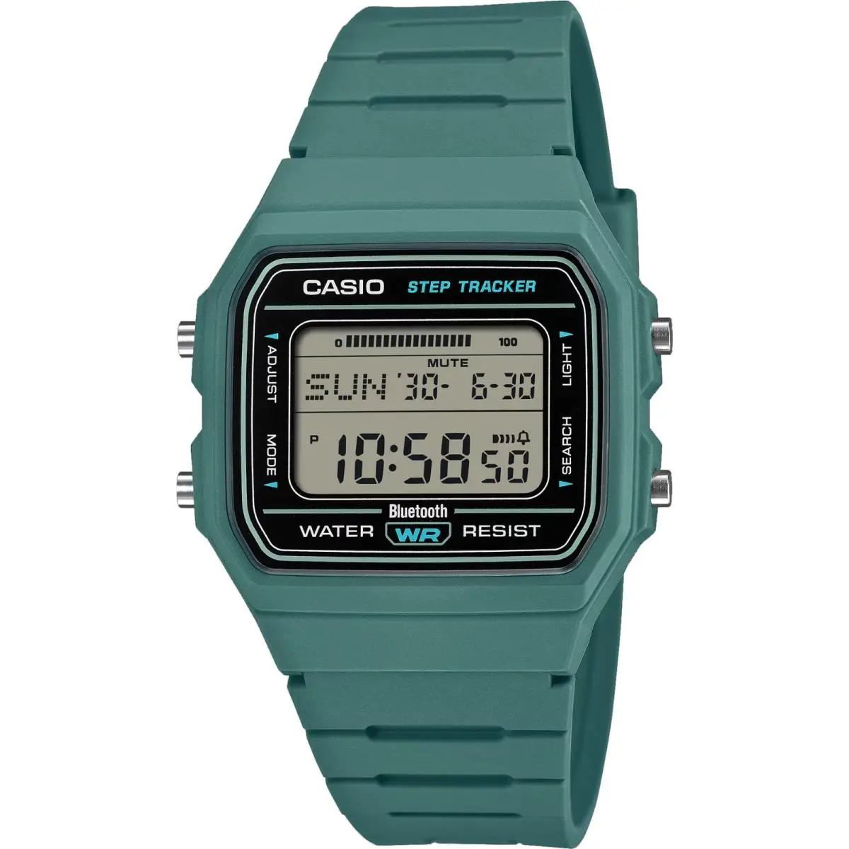 F-B100W-3A Bluetooth Step Tracker Watch Green Resin Band by Casio