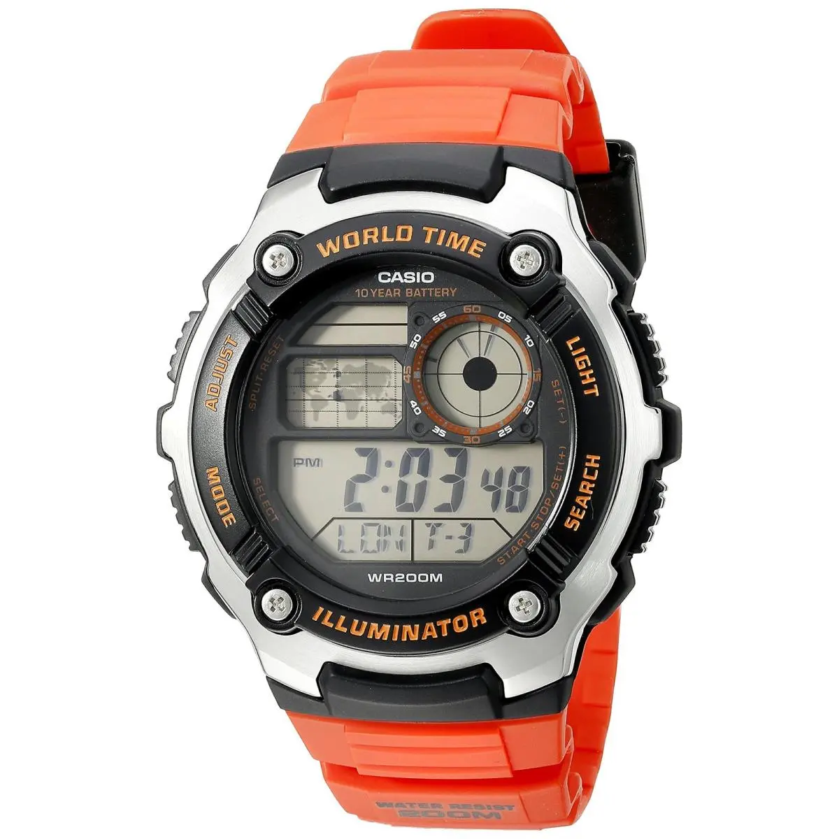 Men`s AE-2100W-4AVCF Digital 10-Year Battery Digital Display Quartz Orange by Casio