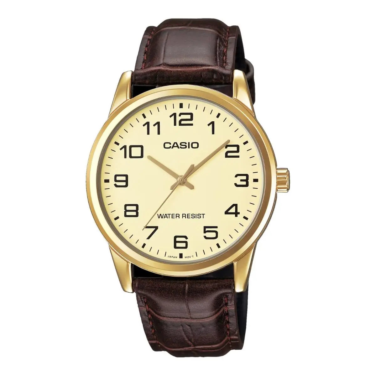 MTP-V001GL-9B Men`s Gold Tone Leather Band Easy Reader Gold Dial Watch by Casio
