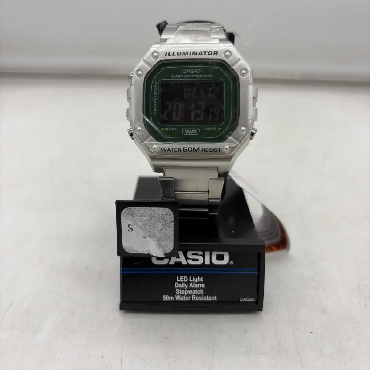W-218HD-3AV Green Dial Digital Watch Steel Strap 50M WR by Casio