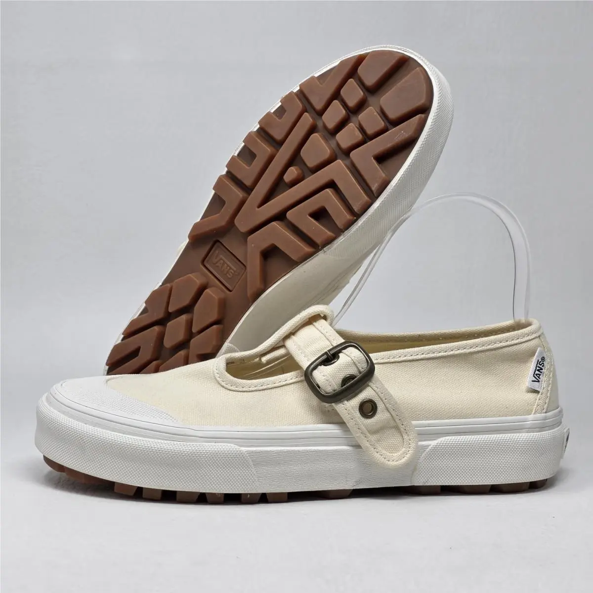 Style 93 Mary Jane Women`s Size 9.5 Beige Linen Canvas Buckle Shoes by Vans