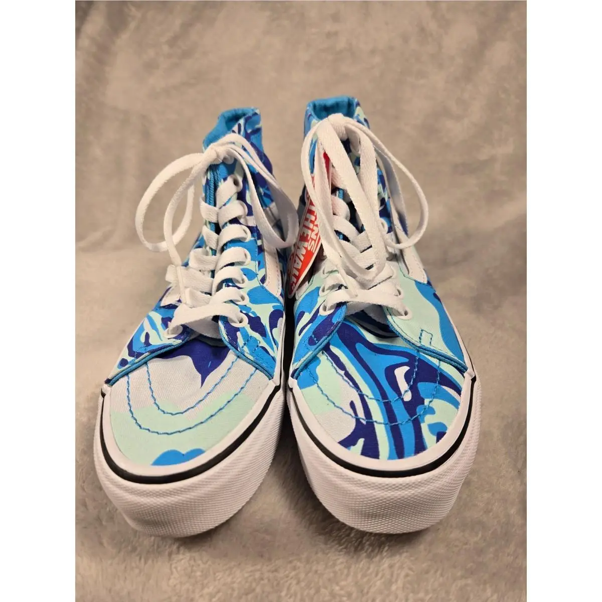Sk8-Hi High Top Sneakers Blue Swirl Pattern Canvas Skate Shoes by Vans