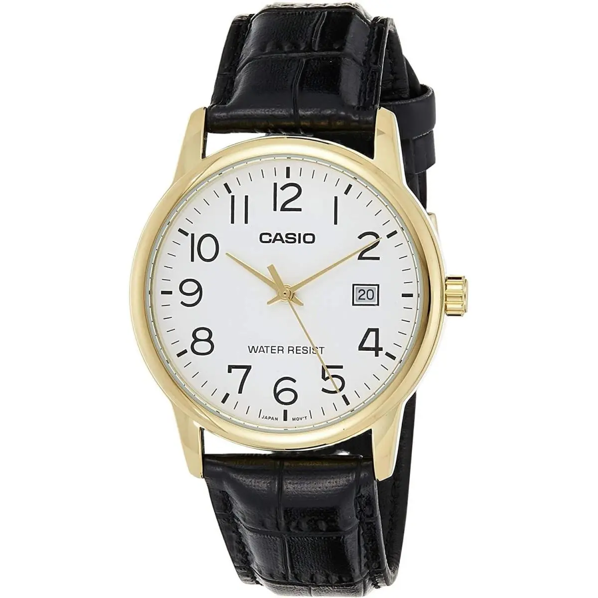 MTP-V002GL-7B2 Men`s Standard Gold Tone Leather Band White Dial Date Watch by Casio
