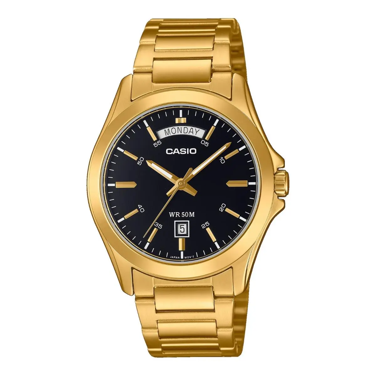 MTP1370G-1AV Men`s Gold Tone Day Date Stainless Steel Black Dial Watch by Casio