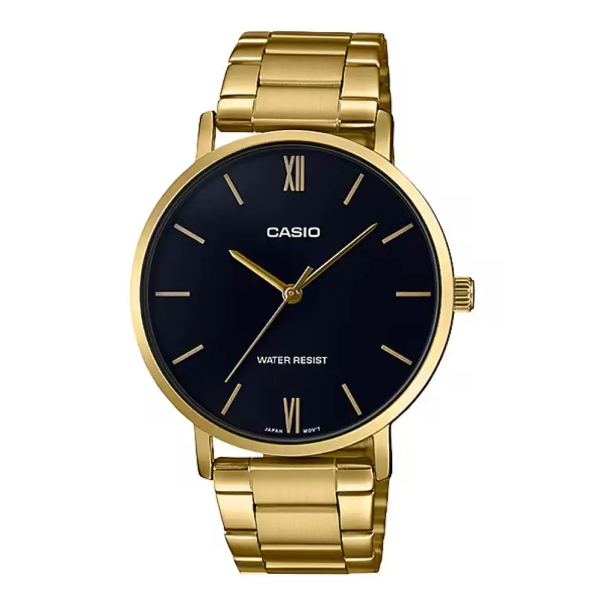 Casio Men’s Gold Bracelet Analog Watch with Black Dial - MTP-VT01G-1BUDF