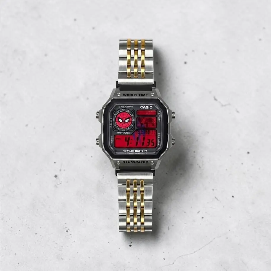 Spiderman Inspired  AE-1200WHD. Royale Watch Mod. w/ Stainless Steel Band by Casio