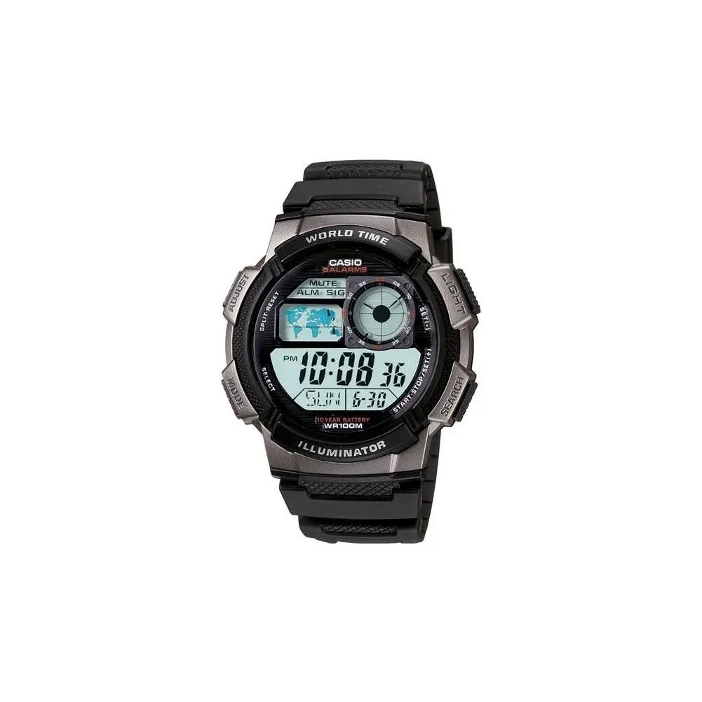 AE1000W Series Men’s Digital Watch Black 100M WR Multi Alarms by Casio