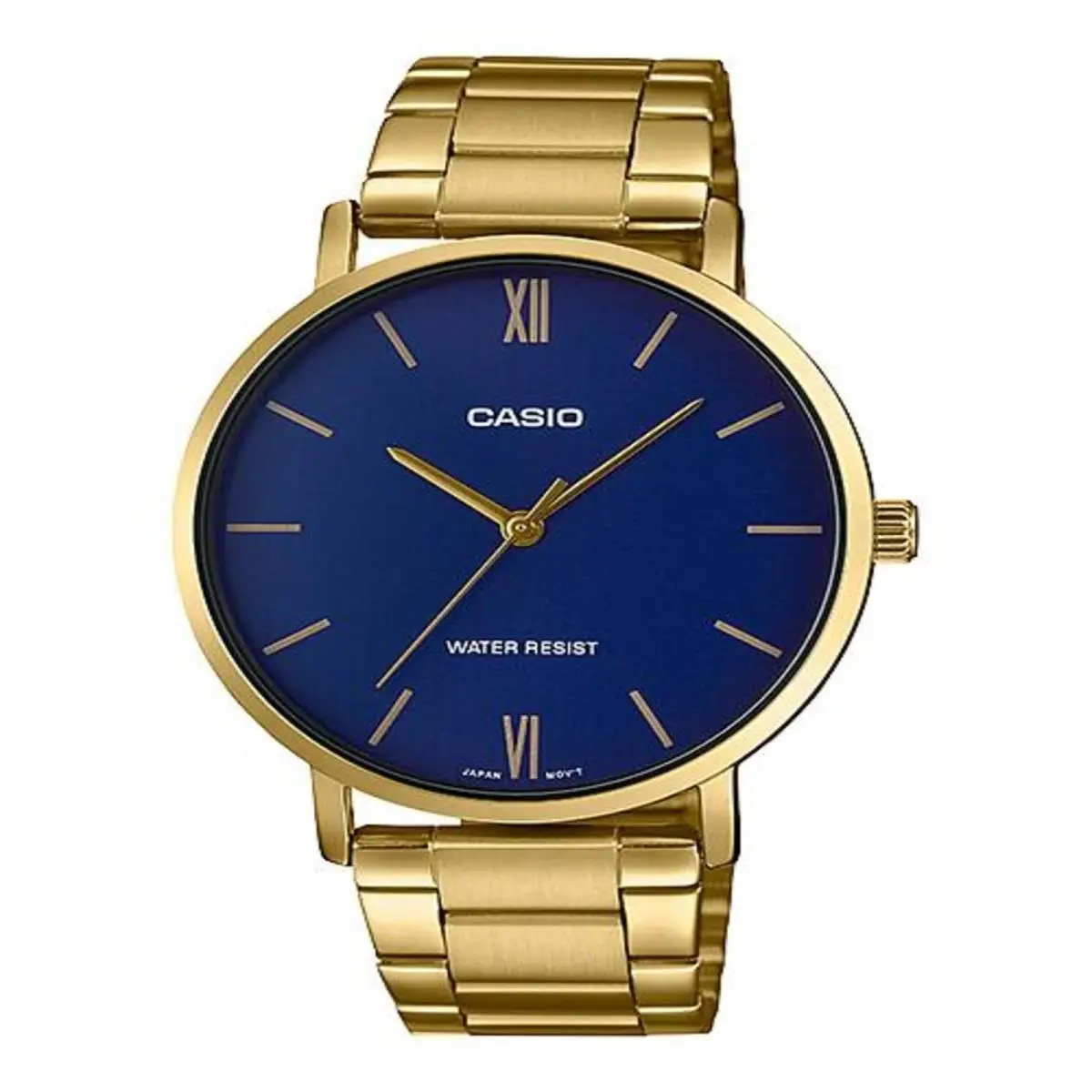 MTP-VT01G-2B Men`s Gold Tone Stainless Steel Minimalistic Blue Dial 3-Hand by Casio
