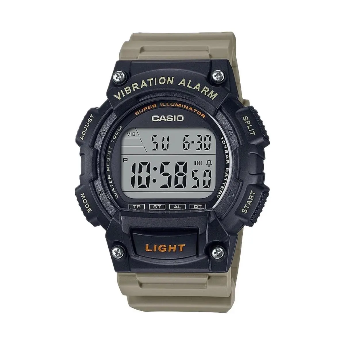 Men`s Black Shock-resistant Digital Sport Watch with Tan Band by Casio