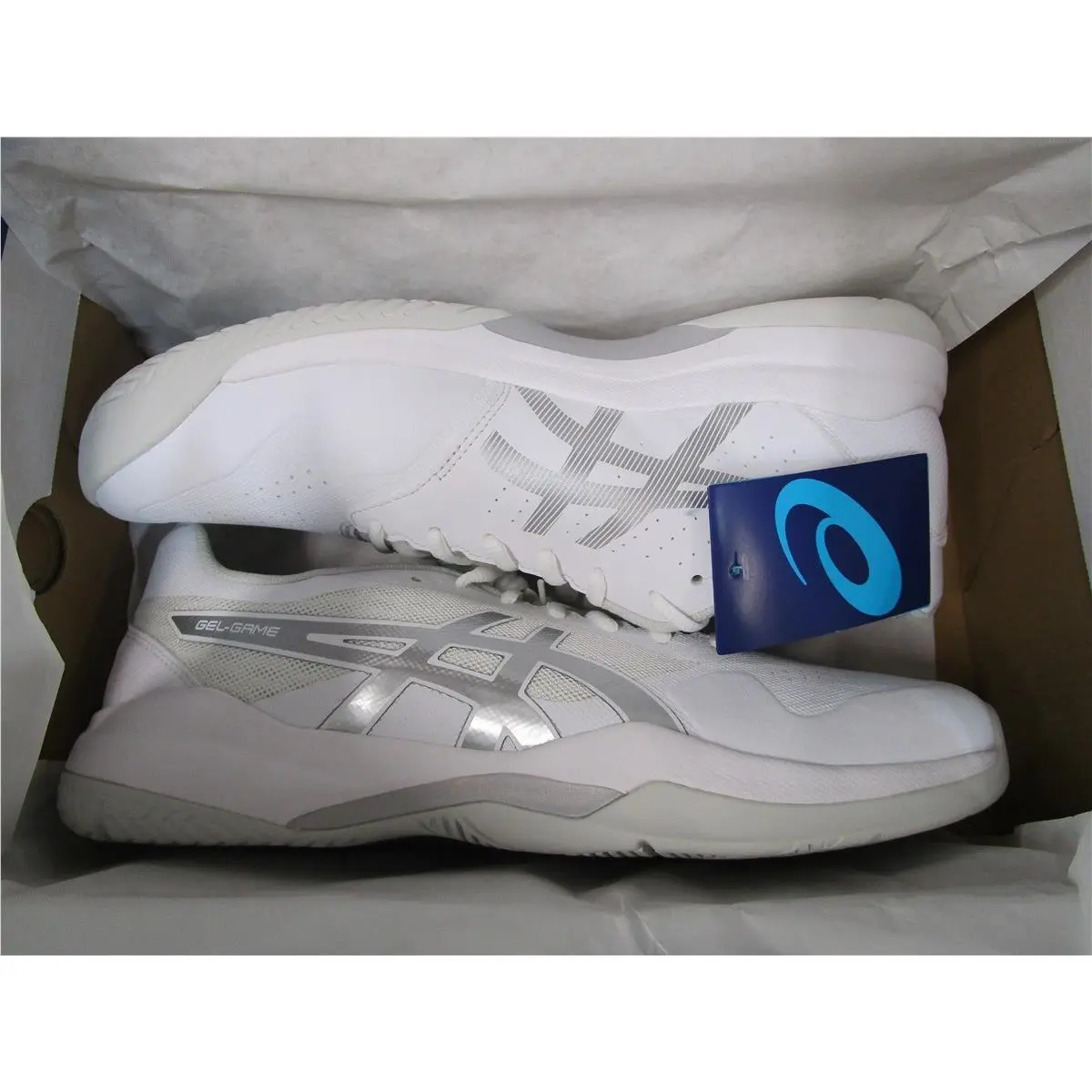 Shoes Mens Asics 1041A042-104 Gel-game 7 White Silver Size US 11.5 Eur 46