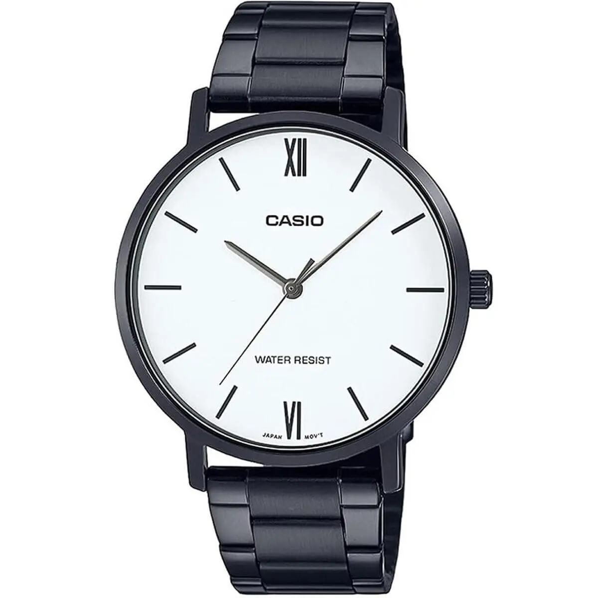 Crocodile Embossed Black Leather Round Analog Watch Black/white 41.6 × by Casio