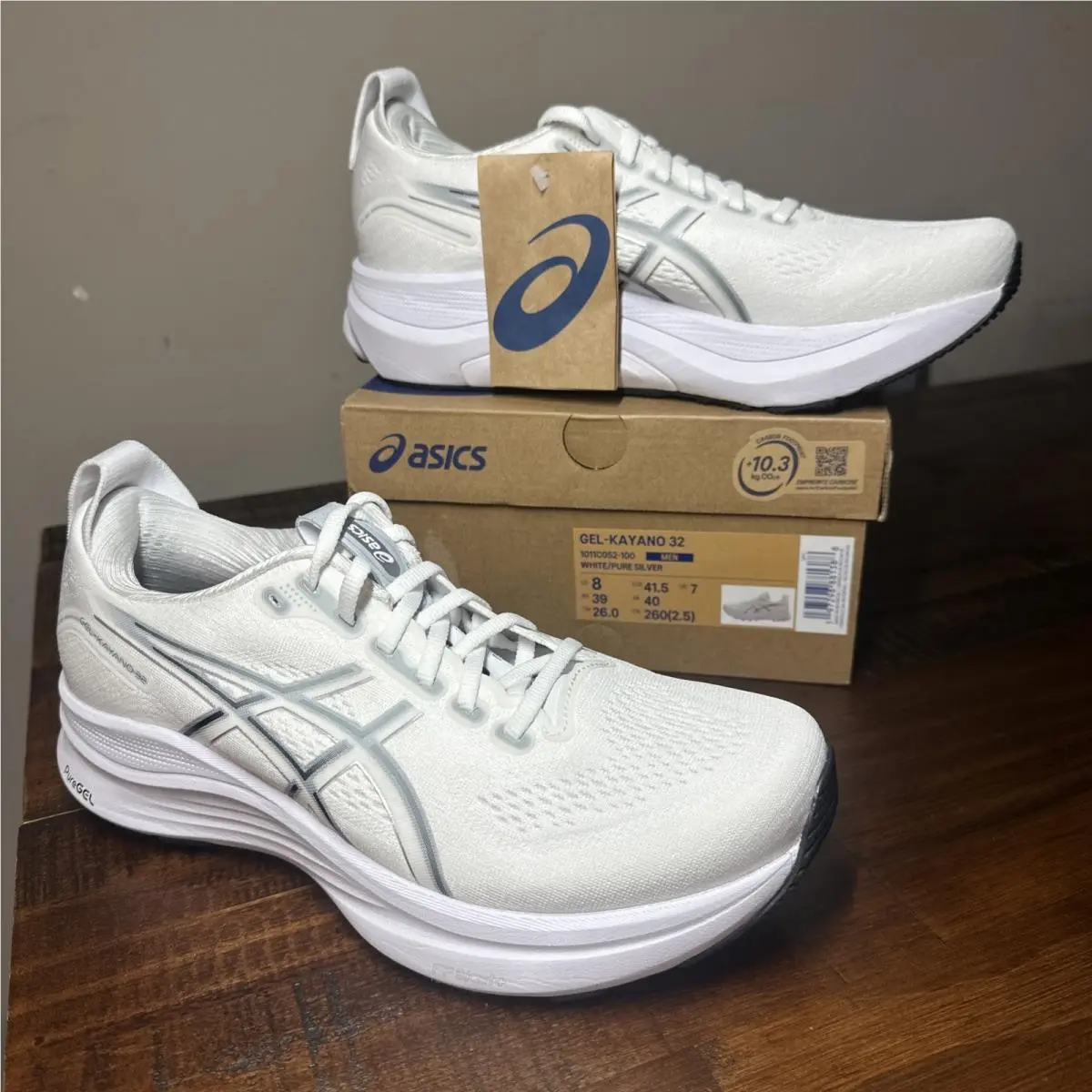Asics Gel Kayano 32 Mens Size 8 Running Shoes White Pure Silver 1011C052-100