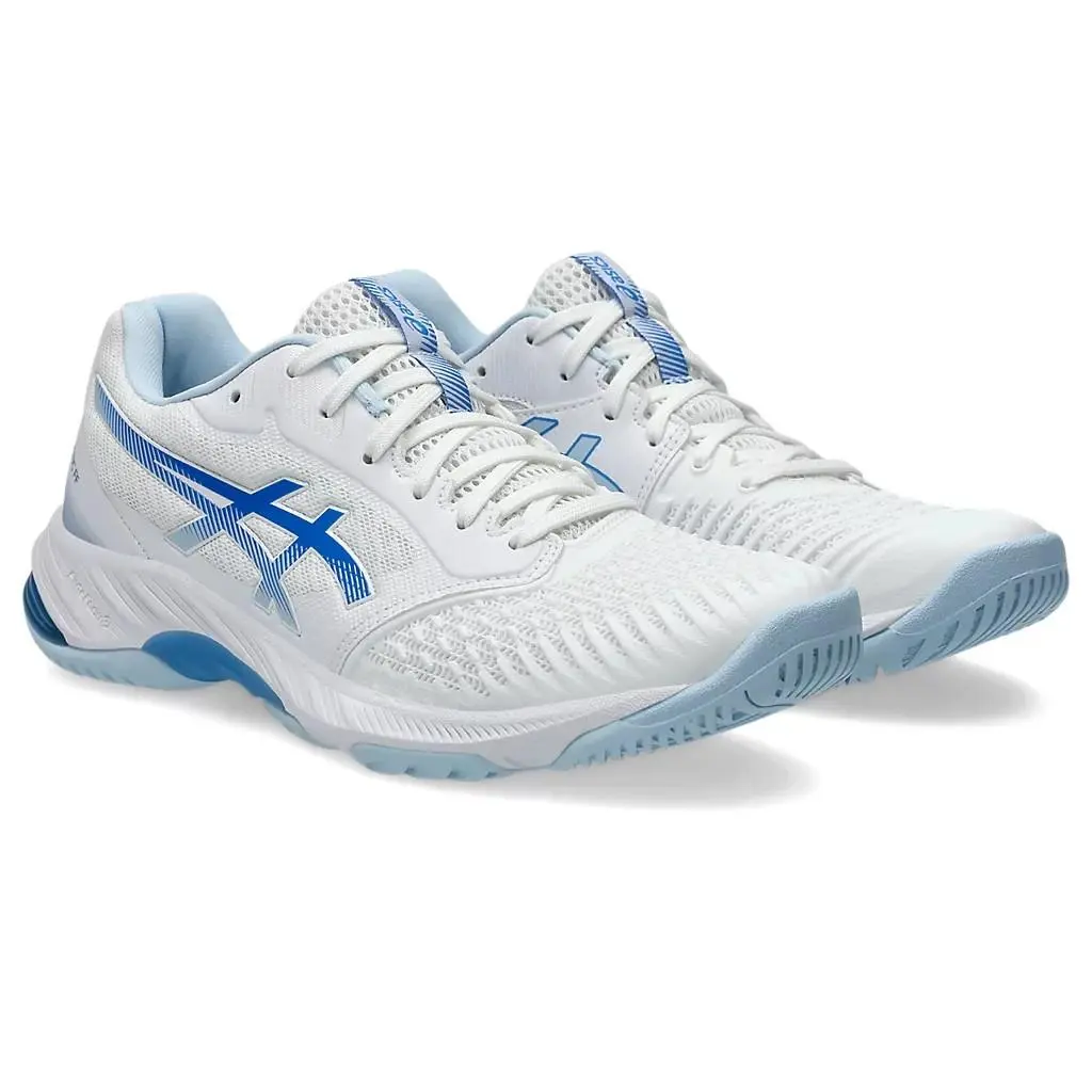 Women`s Size 11.5- Asics Netburner Ballistic FF MT 3 Court Shoes White/blue