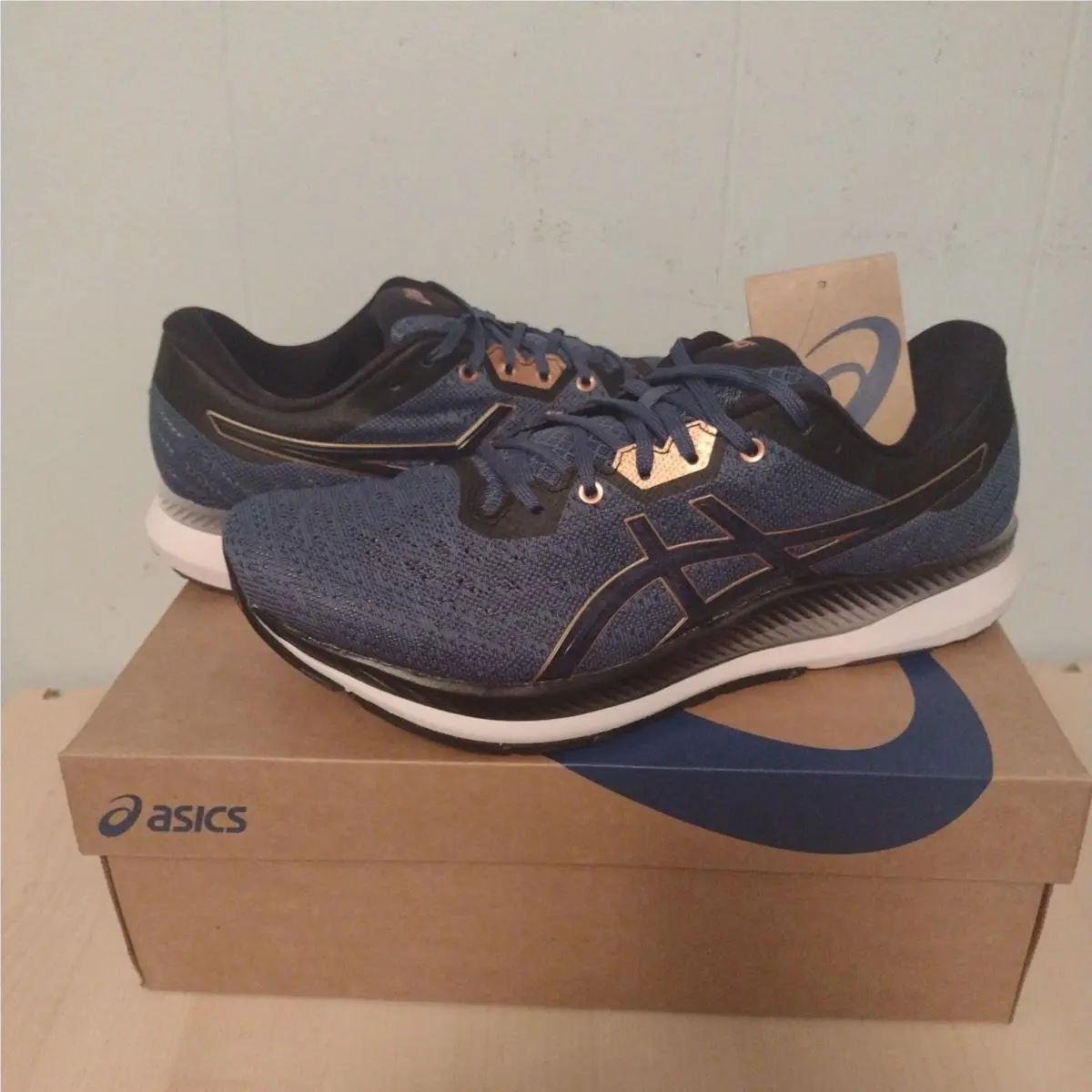 Men`s Size 10 Asics Ezeride Run Blue Black Grand Shark Bronze Sneakers