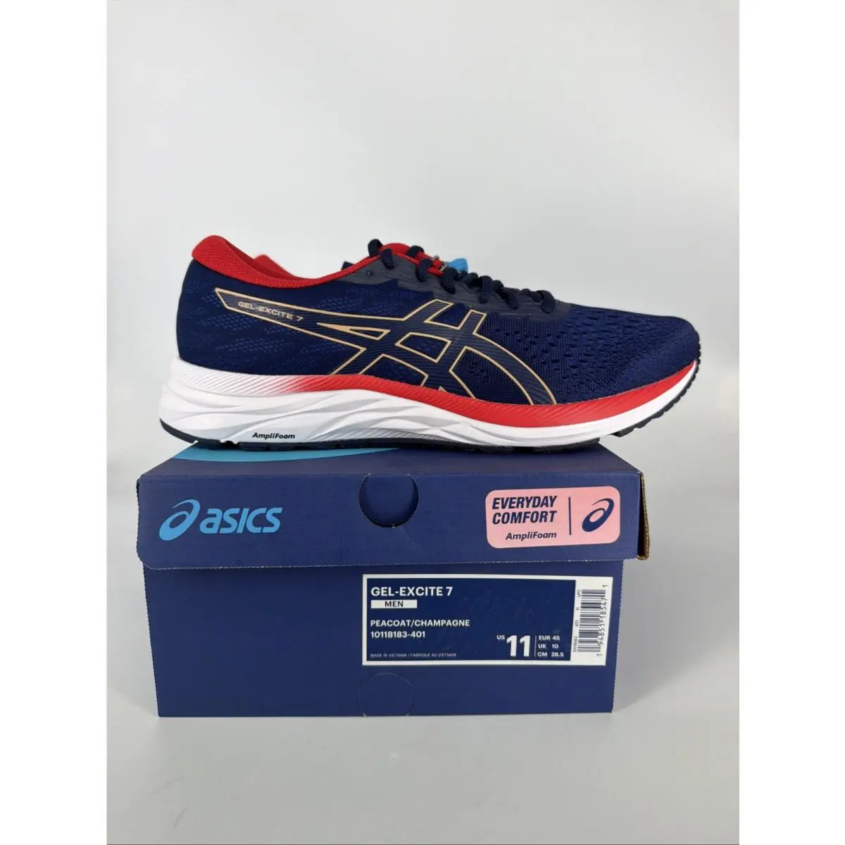 Gel Excite 7 Men’s Size 11 Usa Navy /red Code 1011B183-401 Asics