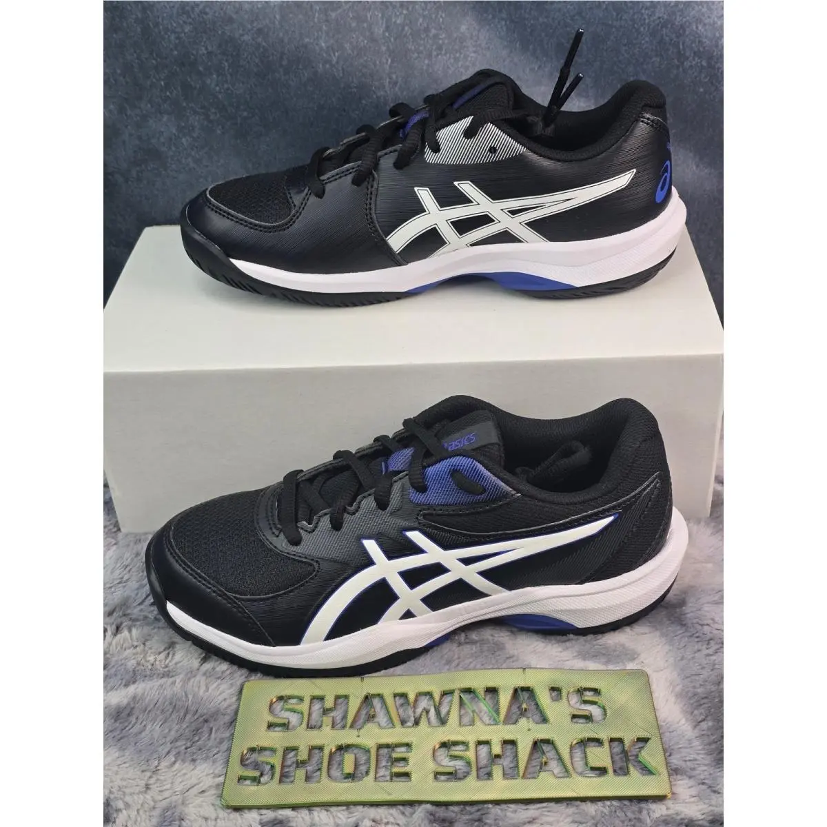 Asics Gel-game GS Black White Blue Tennis Athletic Shoes Kids Size 2