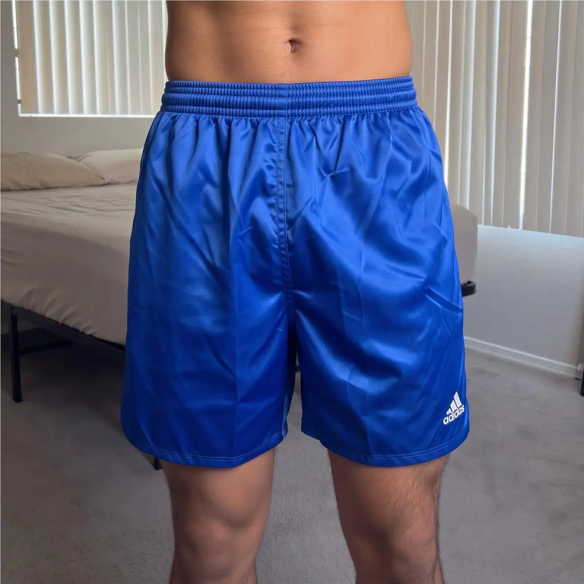 90s Vintage Genoa Soccer Shorts Blue Shiny Satin Mens Medium M by Adidas