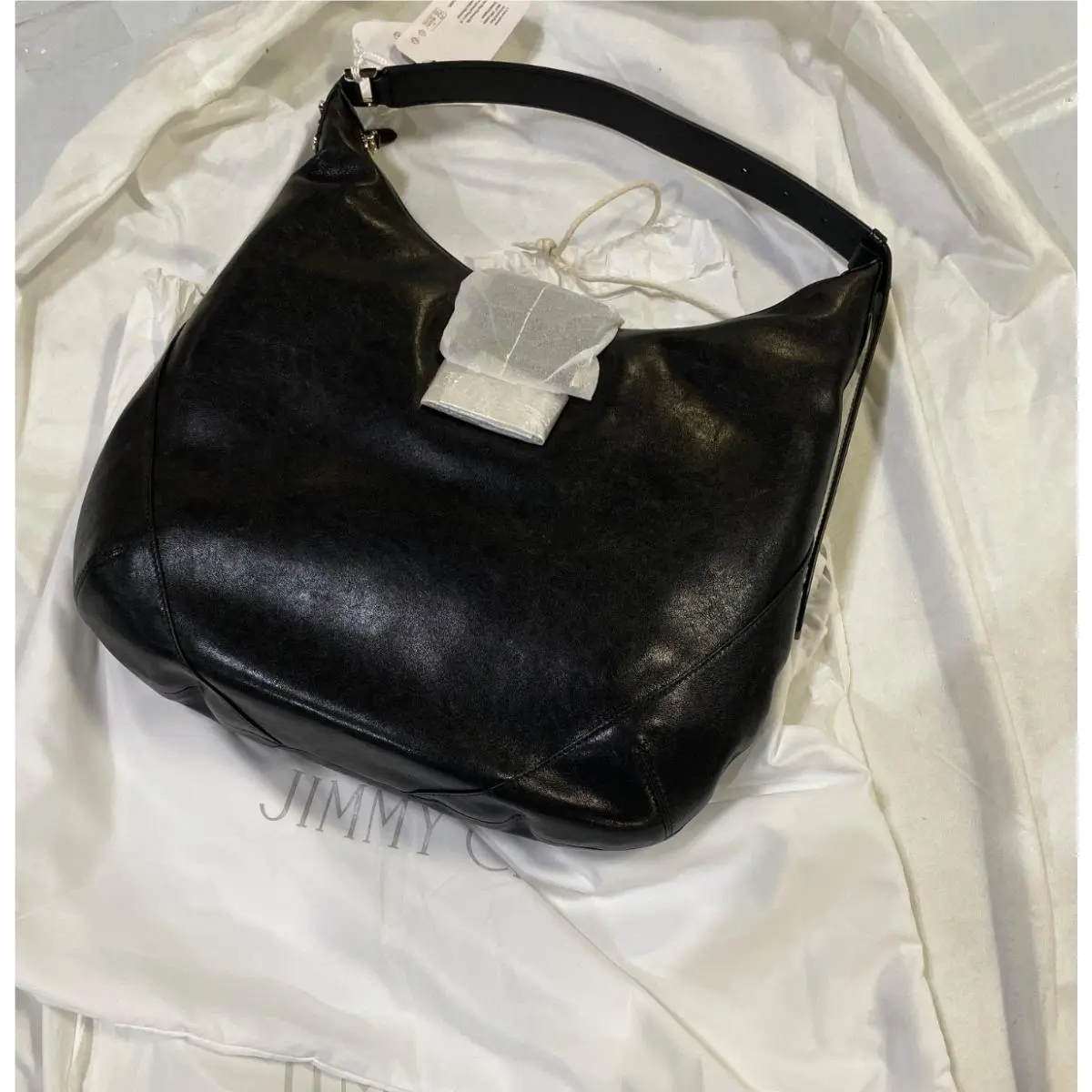 Bar Hobo Medium Black Biker Leather Shoulder Bag by Jimmy Choo