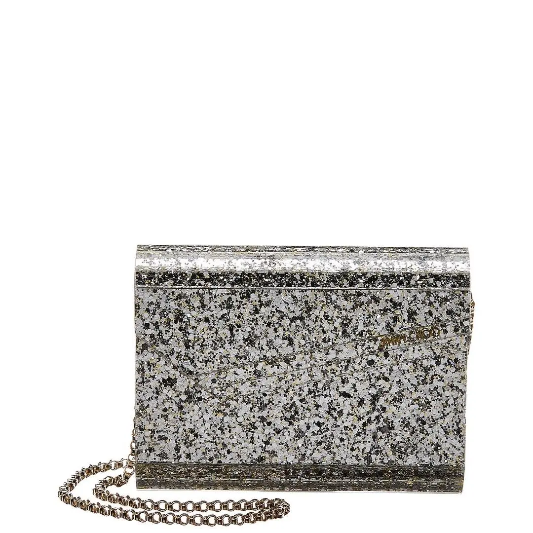 Jimmy Choo Candy Coarse Glitter Acrylic Leather Clutch Women`s Grey