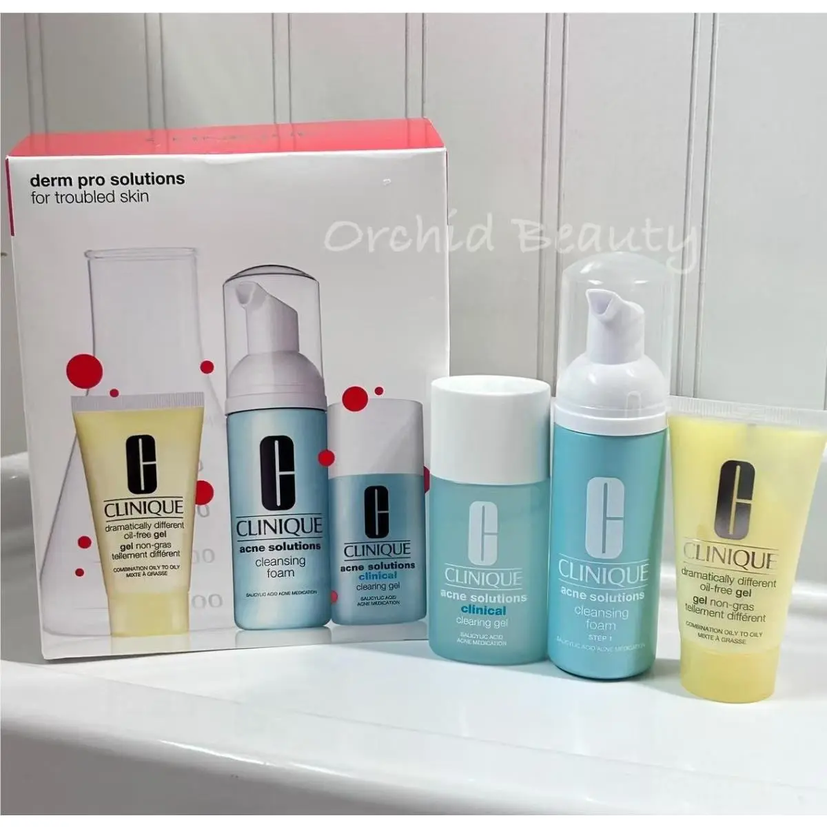 Boxed 3PC Clinique Acne Solutions Kit For Troubled Skin Cleanser+gel +lotion