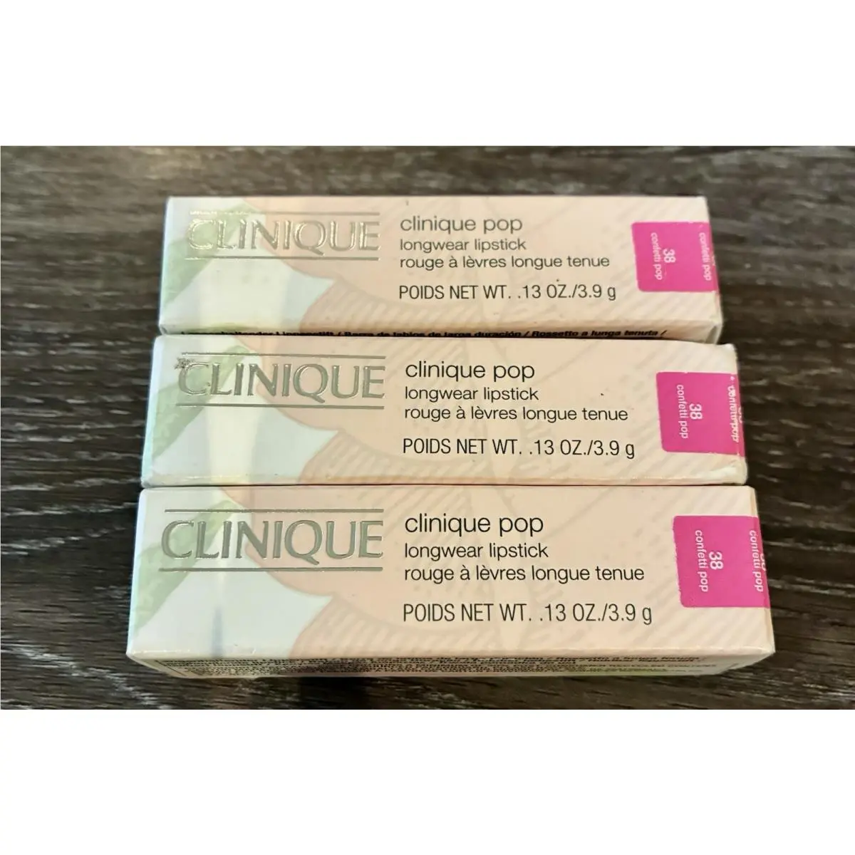 Clinique Pop Lipstick 38 Confeti Pop Lot of 3 Long Wear Satin Full Size .13 oz