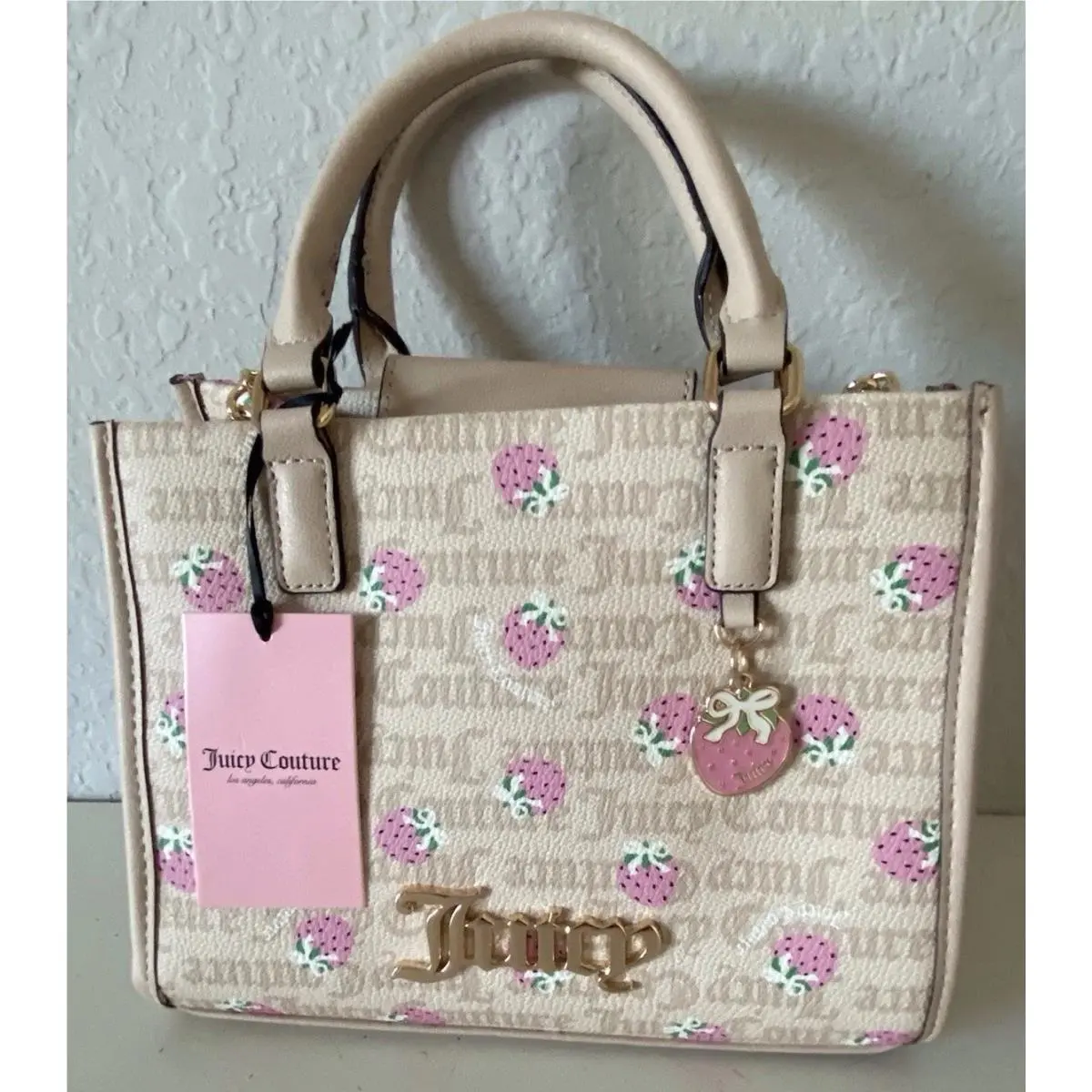 Berry Sweet Mini Bag Crossbody Sandstone Pink Strawberries Charm by Juicy Couture