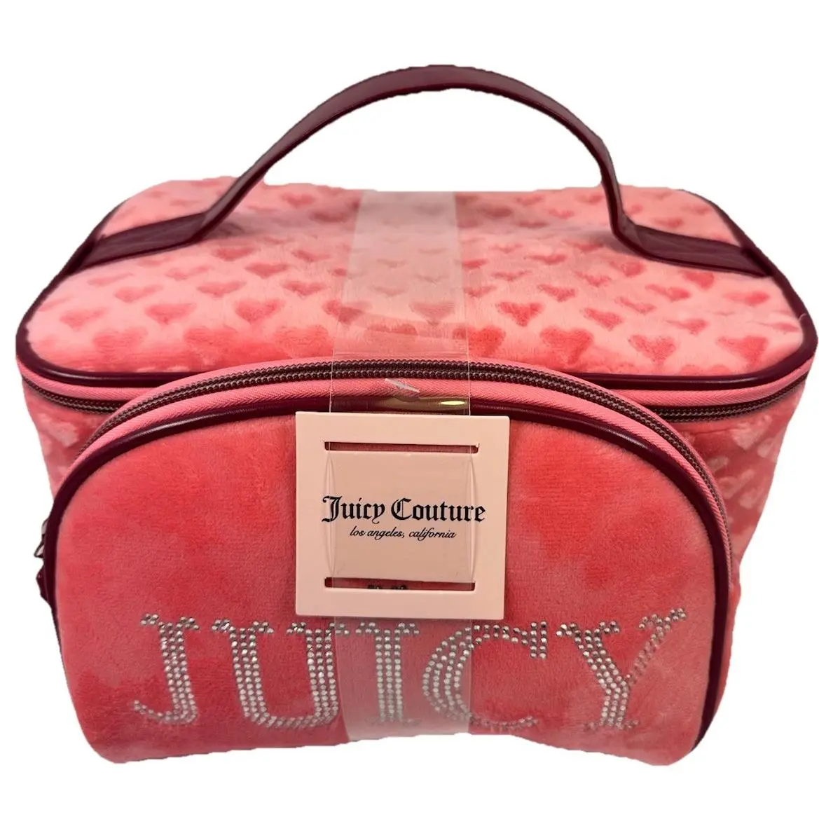 Pink Velour Cosmetic Train Case Rhinestone Logo by Juicy Couture