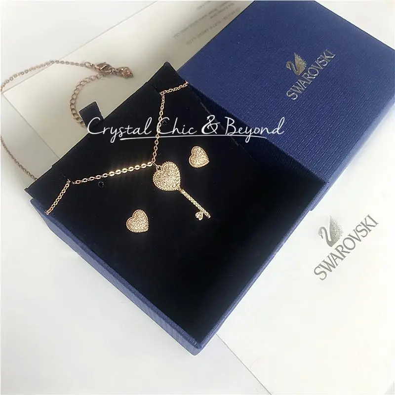 Swarovski Engaged Set Heart‑shaped Key Pendant Necklace Earrings 5281048