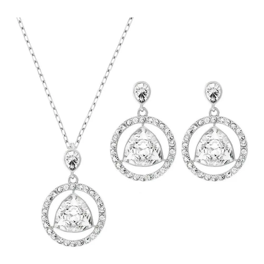 Swarovski Backstage Round Set Pendant Necklace Earrings White 5076889