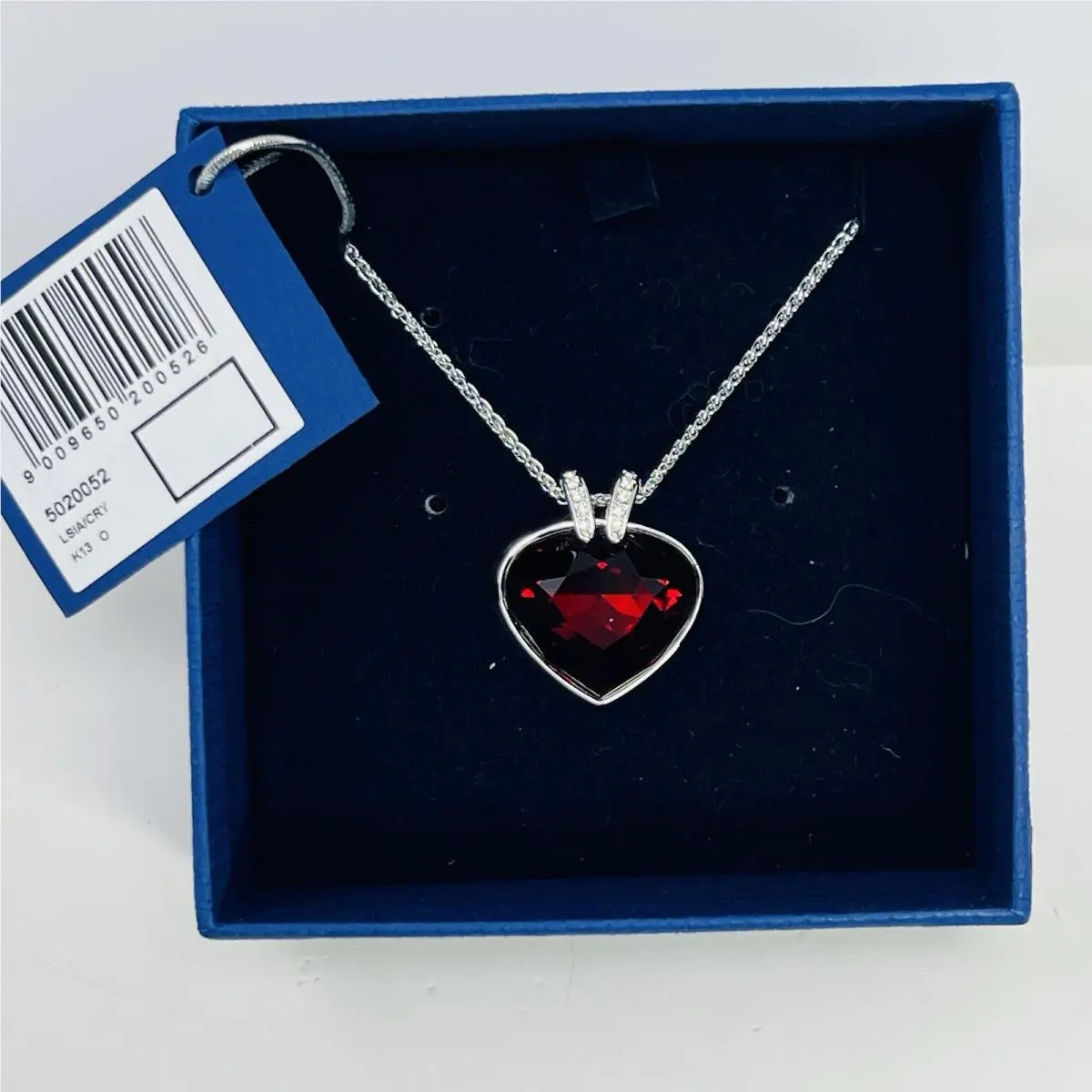 Swarovski Crystal Rhodium Silver Ruby Red Oceanic Heart Pendant Necklace 5020052