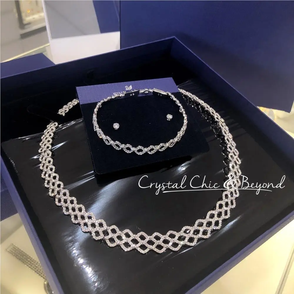 Swarovski Lace 3‑Piece Set Necklace Bracelet Stud Earrings White 5371383