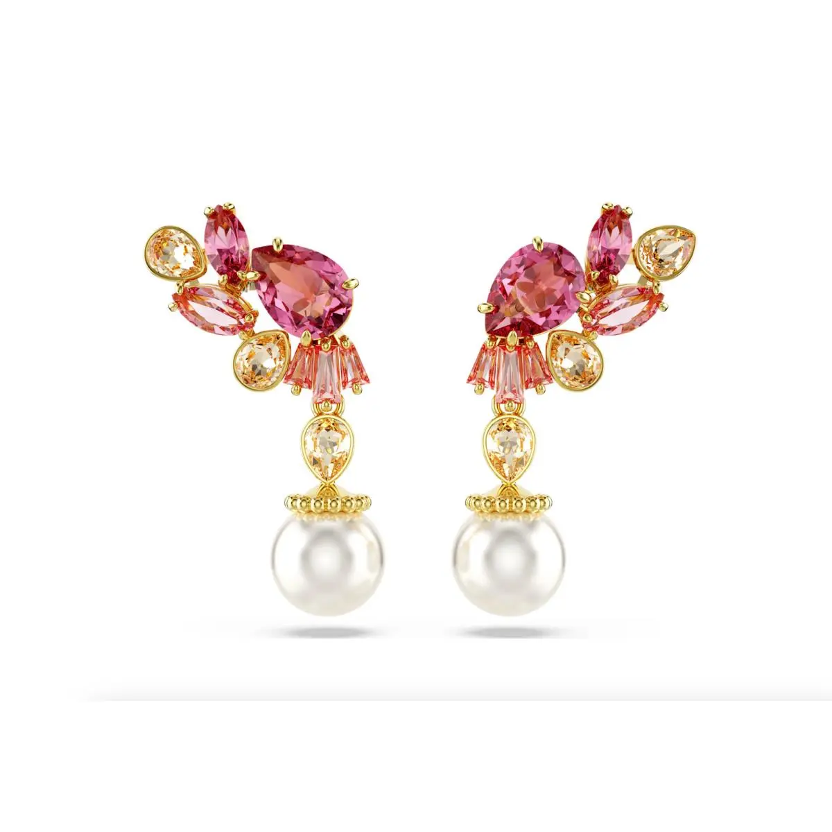 Swarovski Gema Cherry Blossom Drop Earrings - Pink Crystal Floral Pearl Gold
