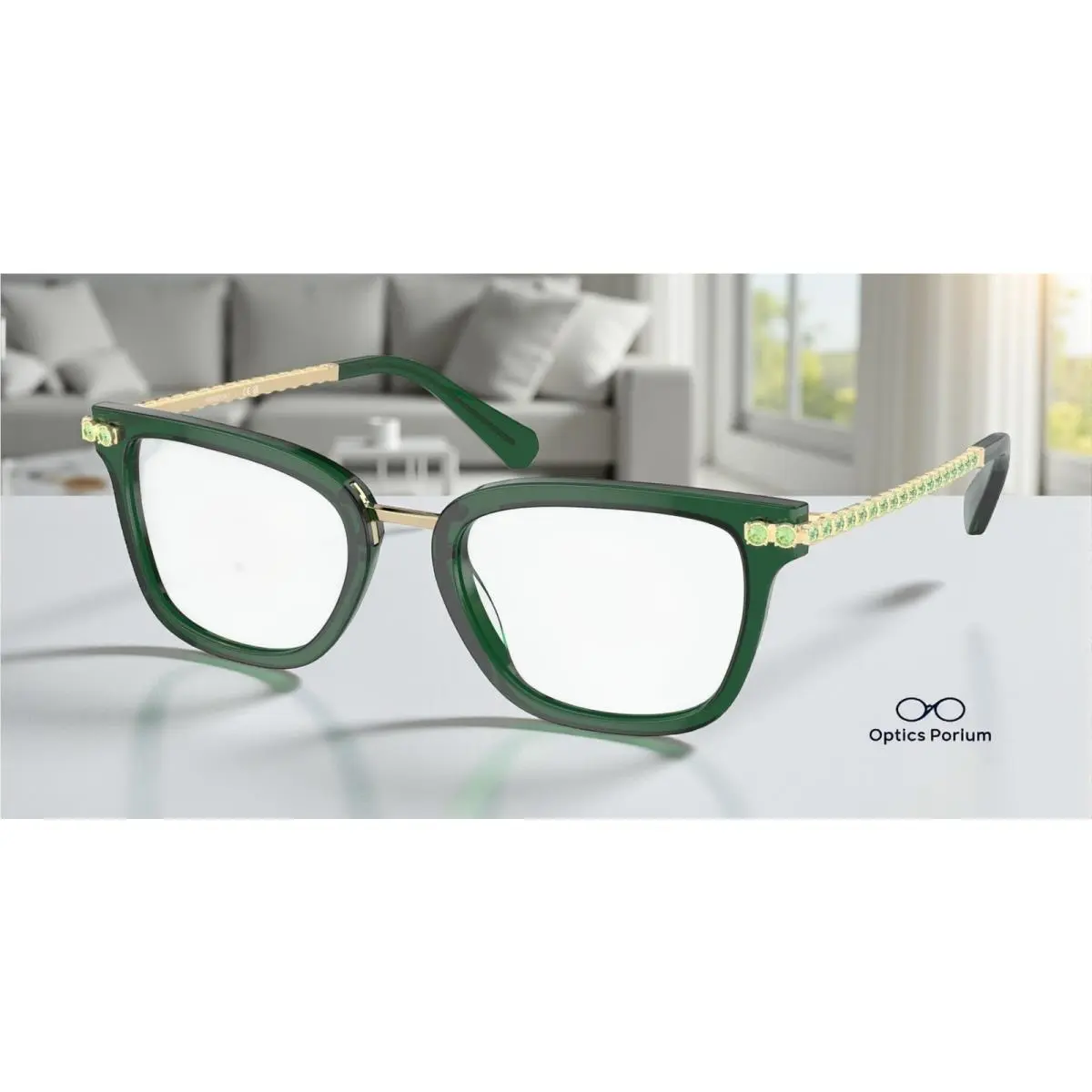 Swarovski SK2018 1045 Dark Green Trasparent Demo Lens 52 mm Women`s Eyeglasses