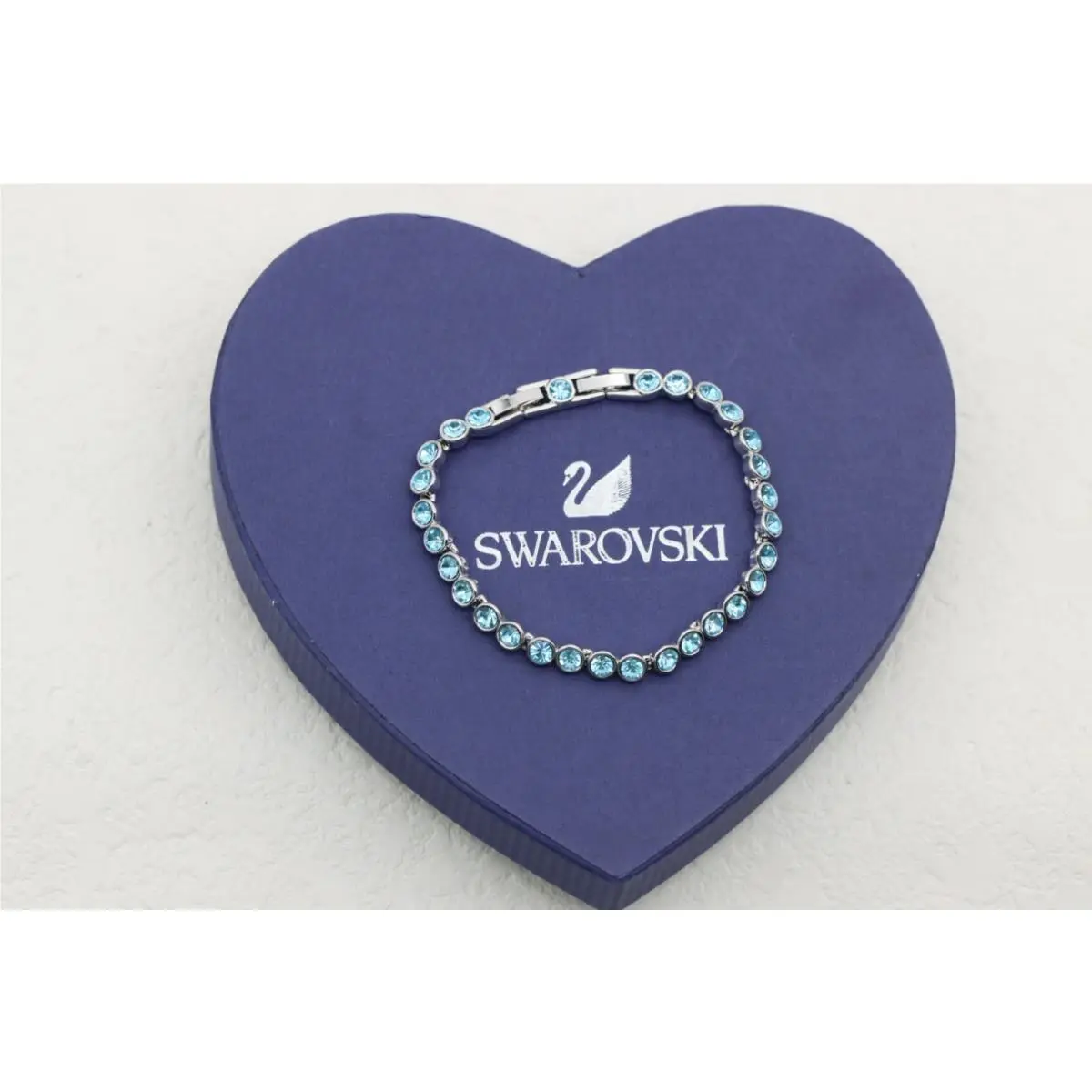 Swarovski Silver Tone Blue Crystal Adjustable Tennis Bracelet