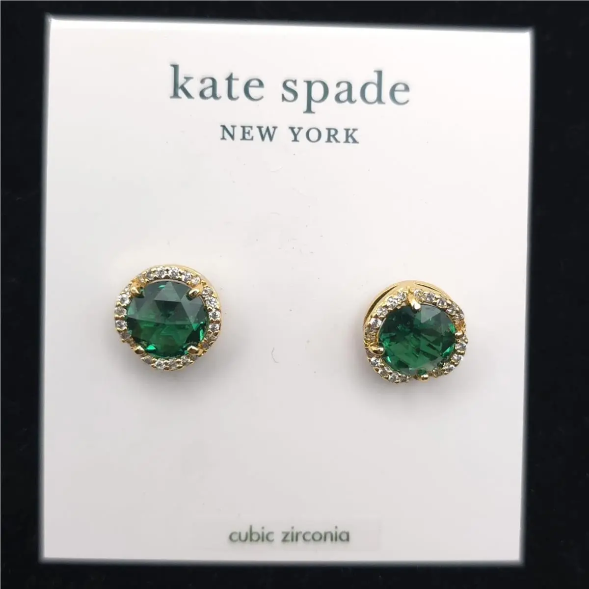 New New York Emerald Green Cubic Zirconia Stud Earrings Gold Tone by Kate Spade