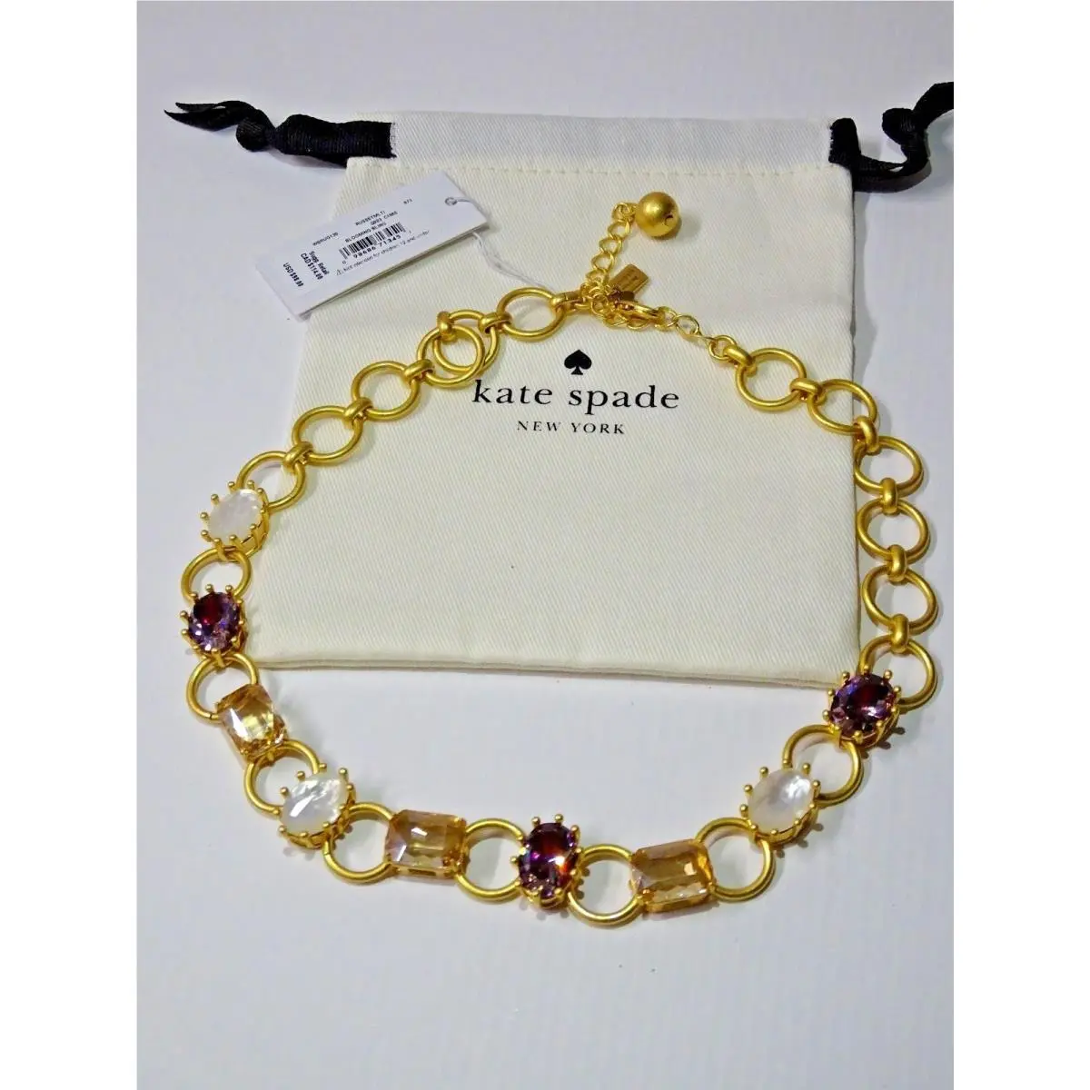 New Kate Spade Blooming Bling Stone Necklace Russet Multi Gold WBRUG130