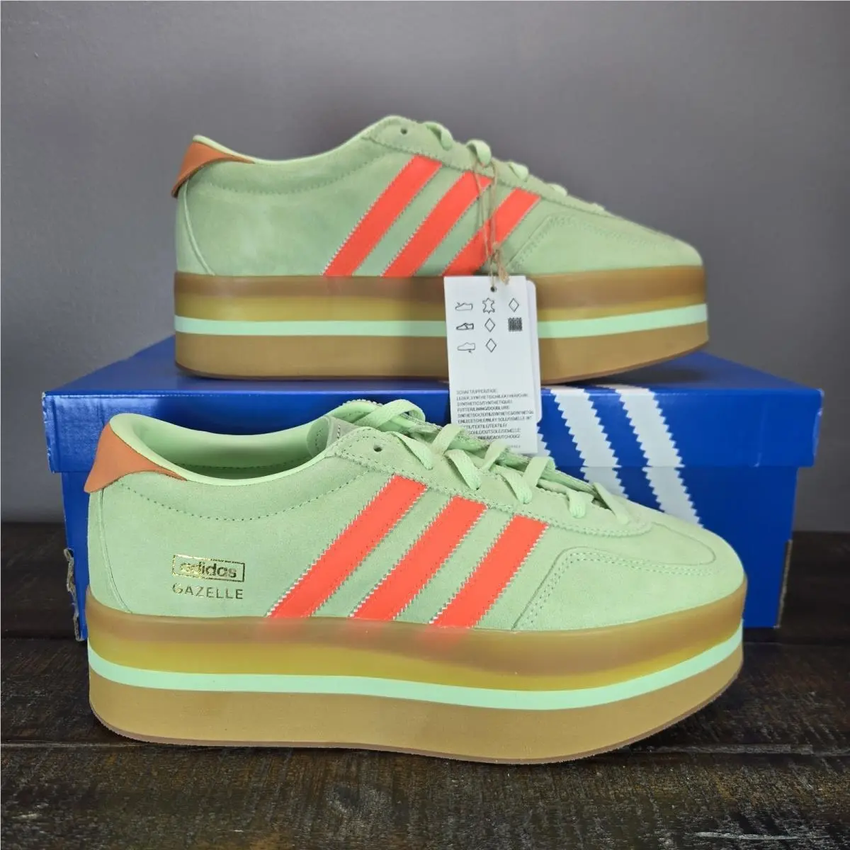 Gazelle Stack Womens Size 7 Platform Shoes JR8180 Green Solar Orange by Adidas