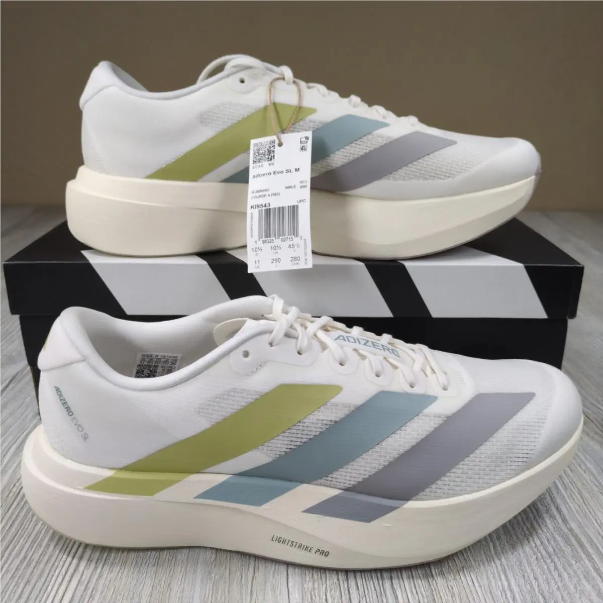 Adizero Evo SL Running Shoe White Carbon Blue Mens Size 11 KI9543 by Adidas