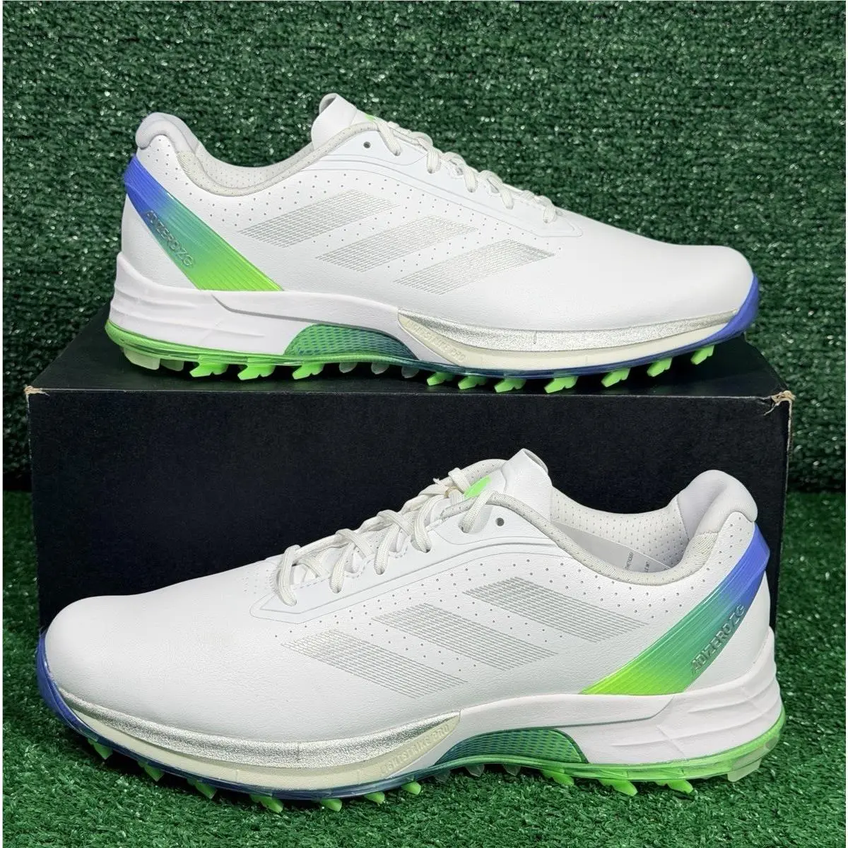 Adizero ZG Spikeless Golf Shoes Men`s 9 M White/silver/lime Burst by Adidas