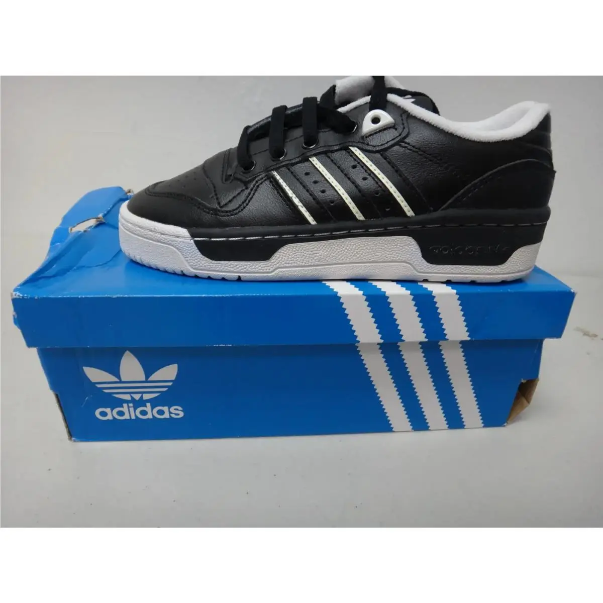 Rivalry Low J Kids US 4 Black White Leather Sneakers EE5938 GS by Adidas