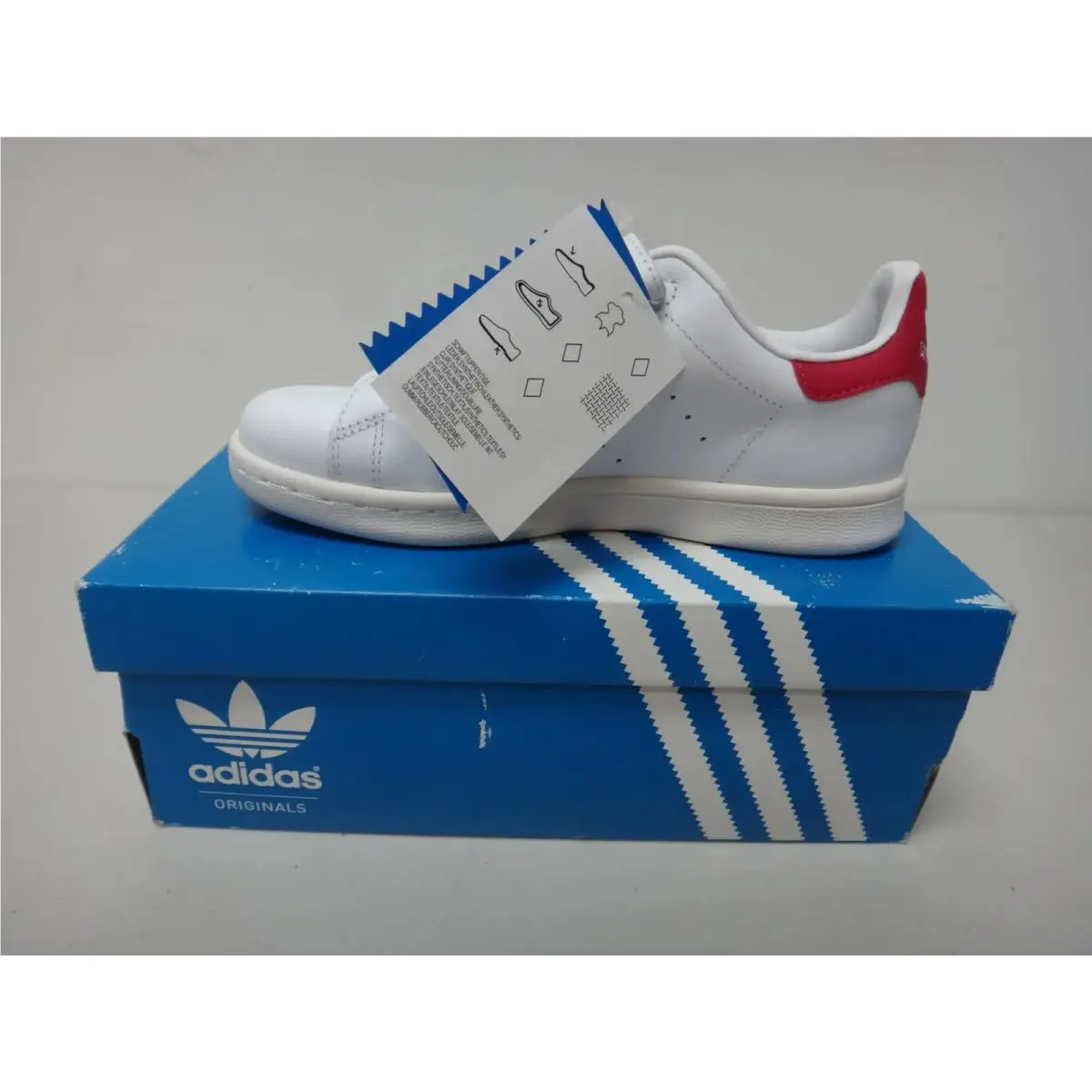 Adidas Stan Smith CF C Kids 3 White Red Heel Hook Loop Leather Sneakers B32706