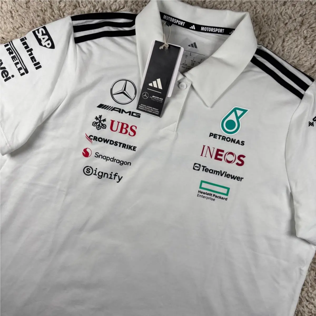 Mercedes-amg Petronas F1 Team Polo Womens Large White JV5741 by Adidas