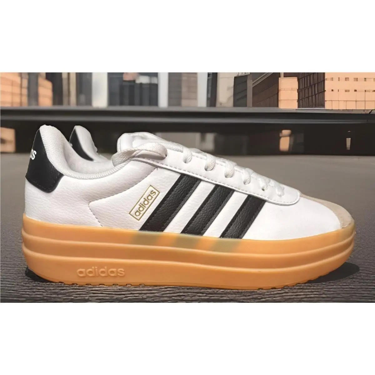VL Court Bold J Junior Youth White Black Stacked Sneakers JP5074 Size 6.5 by Adidas