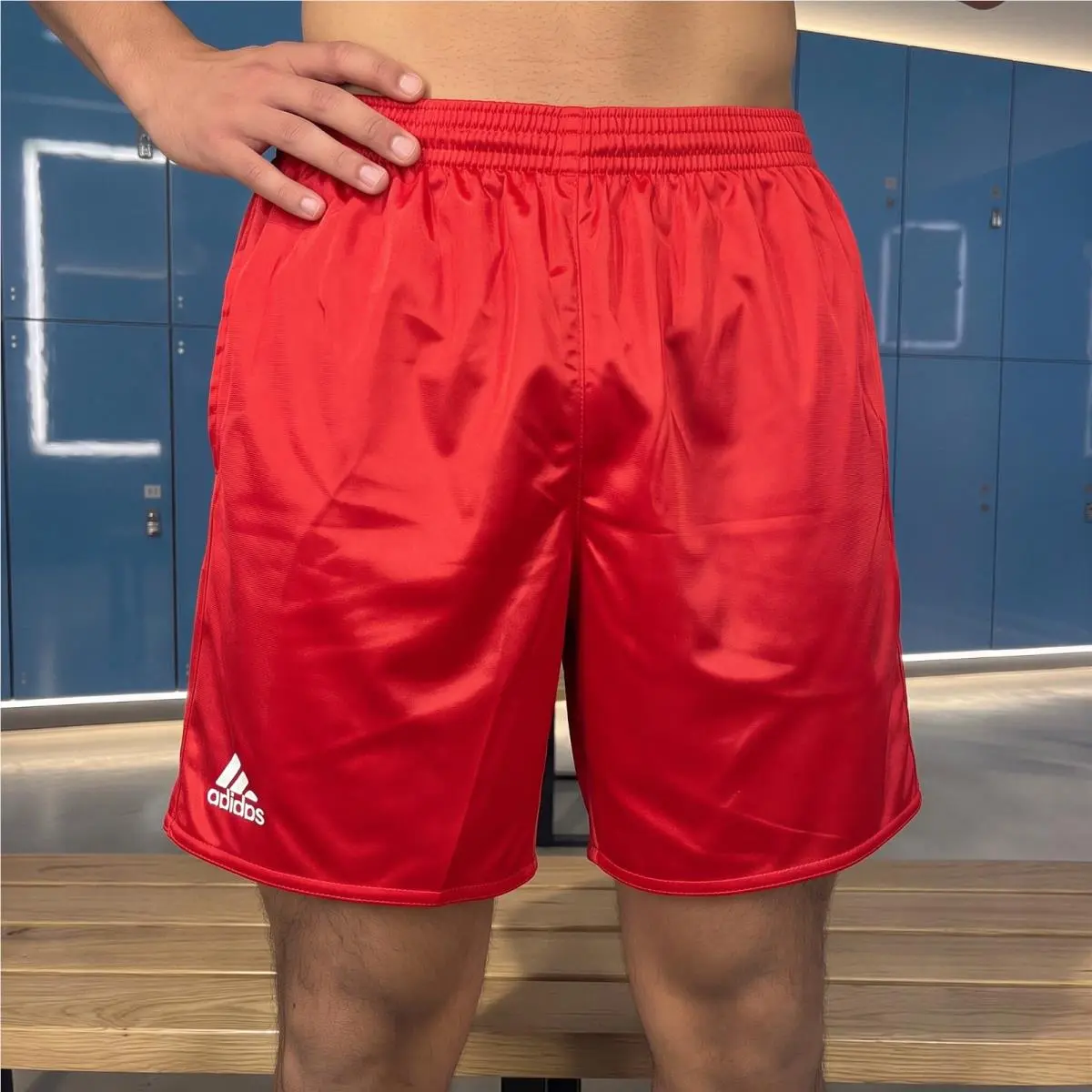Vintage Adidas Genoa Football Shorts Red Satin Shiny Mens Large L